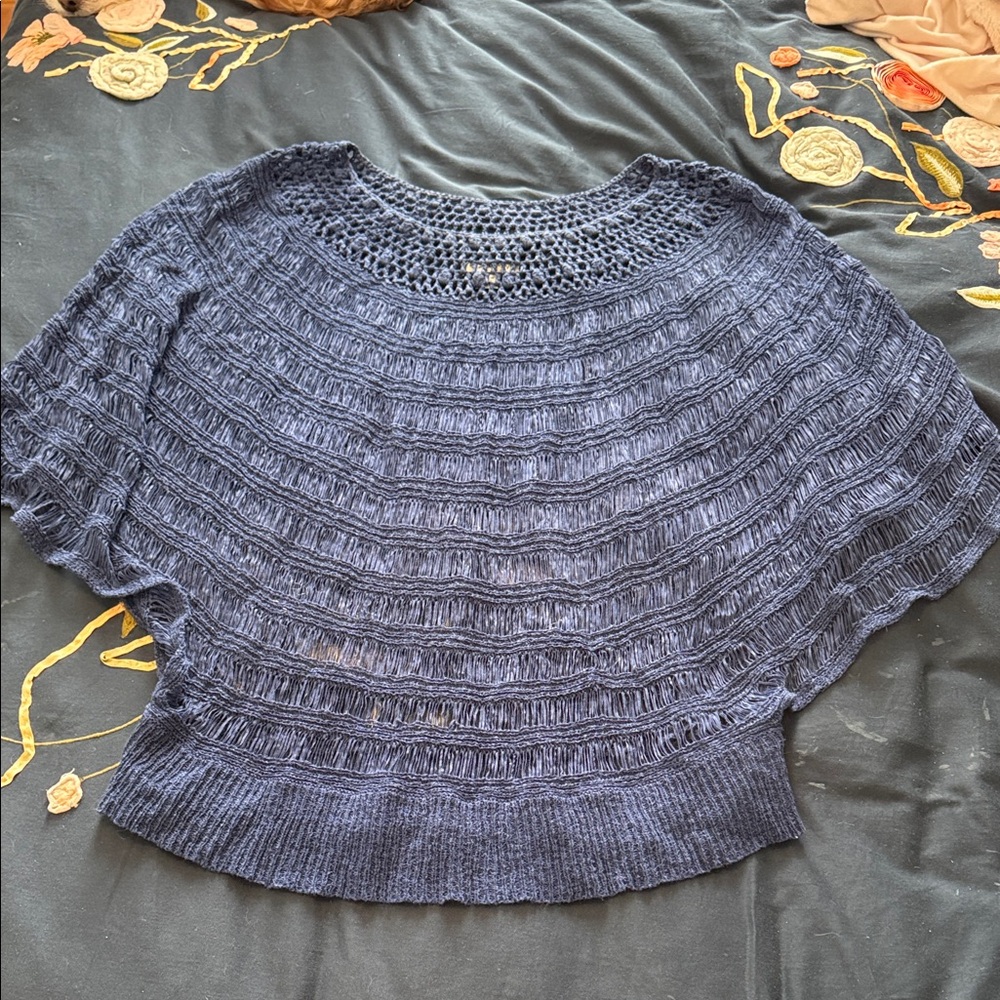 Kate & Mallory Navy Open-Weave Poncho Sweater